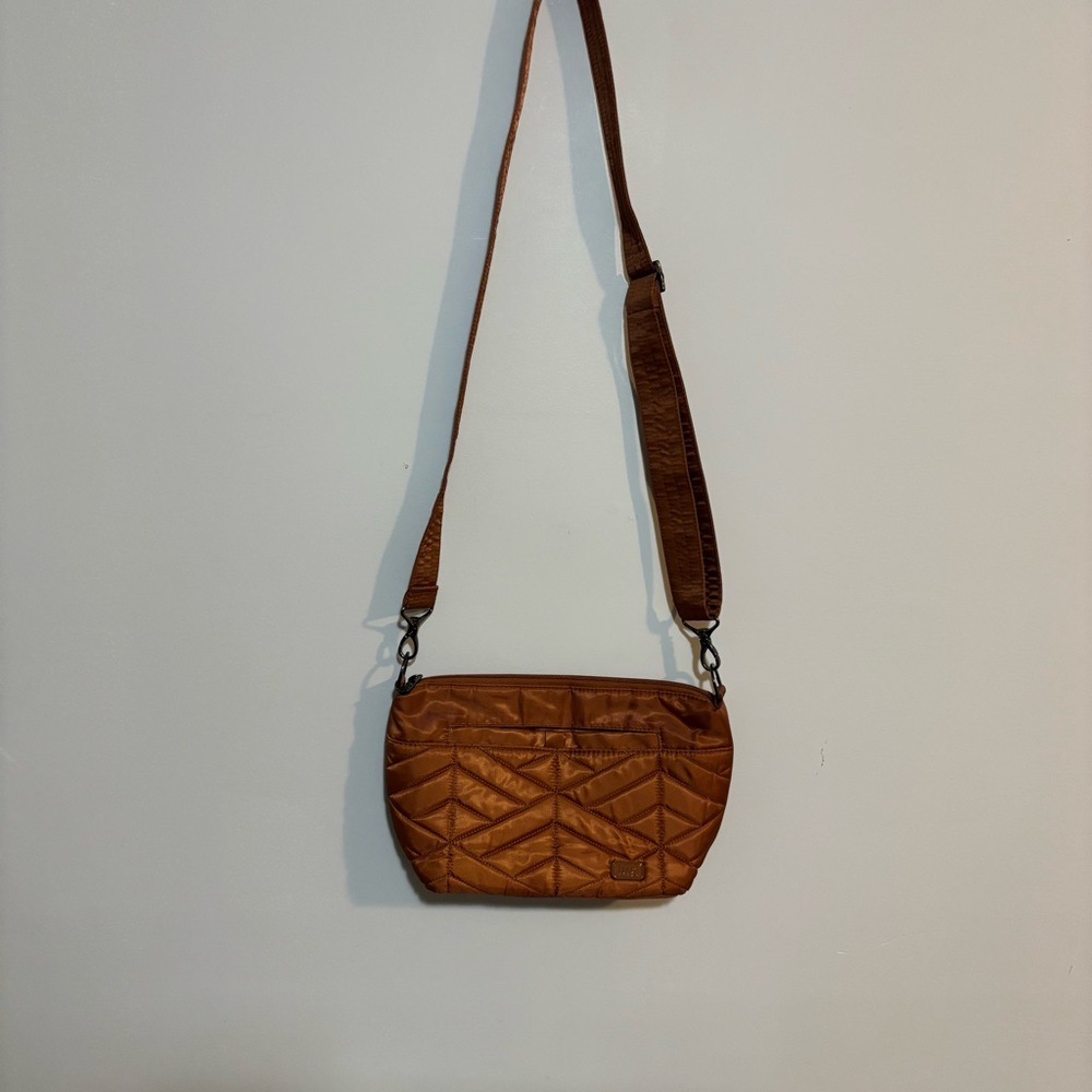 Lug Flare Crossbody Bag Womens Brown Quilted Adjustable Strap Organizer Purse